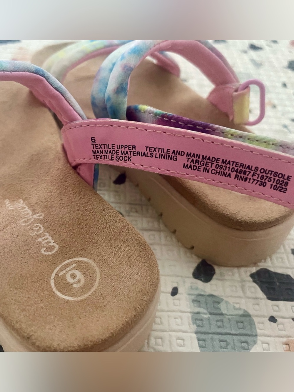 Cat & Jack Toddler Girls Chaya Footbed Sandals Pastel Tie Dye Pink Blue - Size 6 - Picture 8 of 13
